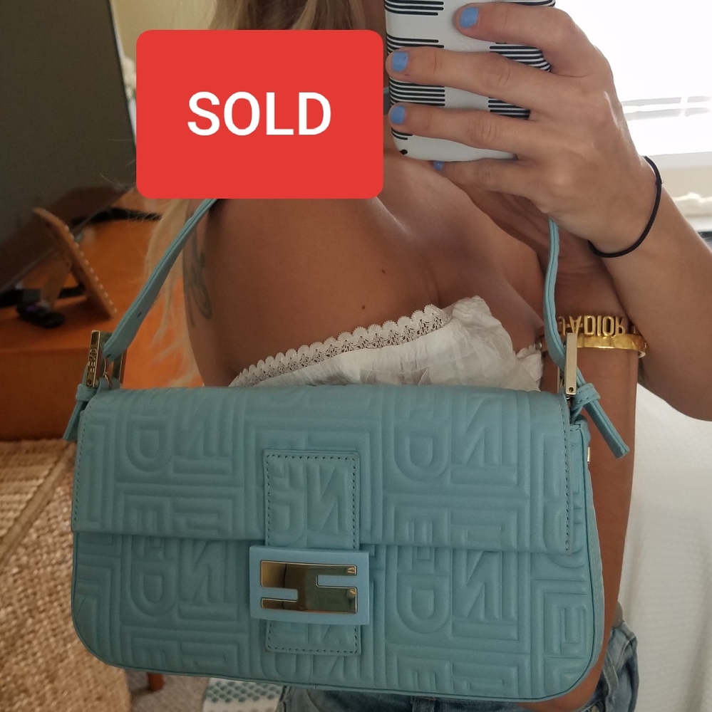 FENDI blue nappa leather baguette